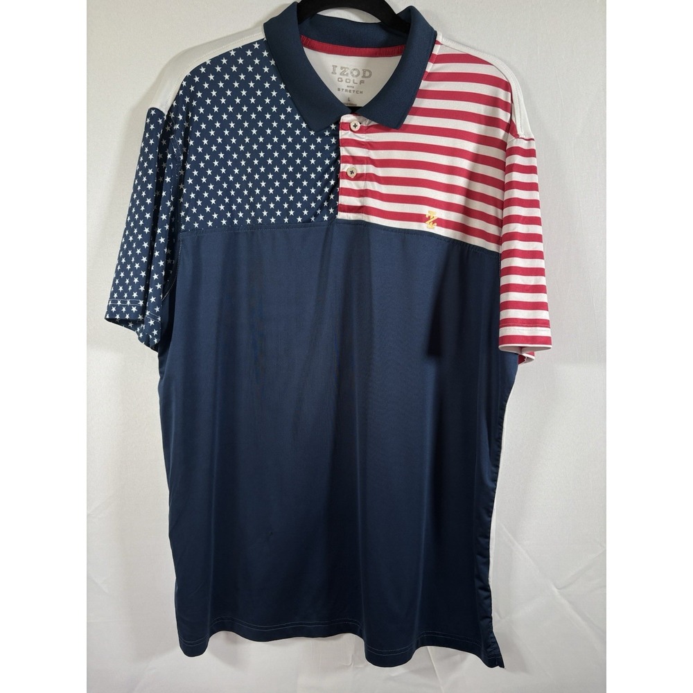 izod polo shirt size L golf patriotic u.s. flag short sleeves